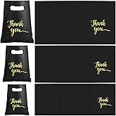 Xosjska 300 Pcs Thank You Bags for Business Small 3 Size Plastic Merchandise Bags Retail Merchandise Clothes Bag with Handle for Wedding Party Stores Packaging Wholesale Goodie Bag, Black