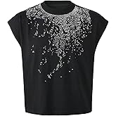 SHENHE Men's Y2k Rhinestone Tank Top Crew Neck Sleeveless Party Club Shirt Streetwear