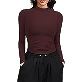 Laughido Women's Mock Neck Long Sleeve Slim Fit Double Lined T-Shirt Casual Basic Crop Tops 2025 Fall Clothes