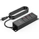 CCCEI 3 Outlets Heavy Duty Surge Protector, 12 Gauge, Black, 25FT, 1 | 20 Amp Individual Switches, Outdoor Extension Cord, Wall Mount Plug Extender, Grounding, Appliance, Garage Metal Power Strip