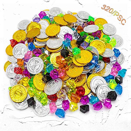 320 Stück Goldmünzen des Piratenschatz Spielzeugs und Piraten Schmucksteine Set, für die Piraten-Partys, Halloween…