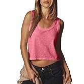 Tankaneo Womens Scoop Neck Cropped Tank Tops Summer Casual Cotton Workout Sleeveless Shirts Loose Fit Basic Tees Pink