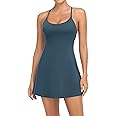 Women Workout Tennis Dress with Built-in Bra Shorts, Adjustable Cross Shoulder Straps with Pockets