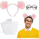 3Pcs Halloween Animal Chipmunk Costume Set Pink Brown Ears Headband White Fake Collar Glasses for Men Women Cosplay Supplies