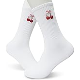 KGHYT Minimal Embroidered Crew Socks for Women, Simple Icon Design, Everyday Casual Socks