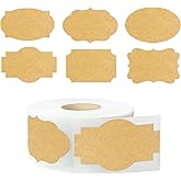 350 PCS Gift Tags & Labels, 2" x 1.2" Fancy Shape Self-Adhesive All-Purpose Jar Labels for Presents & Decoration (Kraft)