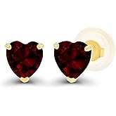 Solid 14K Gold 4mm Heart Genuine Birthstone Stud Earrings For Women | Hypoallergenic Studs | Natural or Created Gemstone Stud Earrings For Women