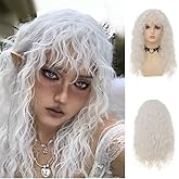 Dai Cloud White Wigs with Bangs for Women Long Curly Wavy Soft Cosplay Halloween Costume Anime Wig