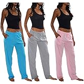 Sexy Basics Women's Soft Flex 100% Cotton Knit Pajama Pants | Lounge Sleep Bottoms | Drawstring & Pockets| Multi Packs