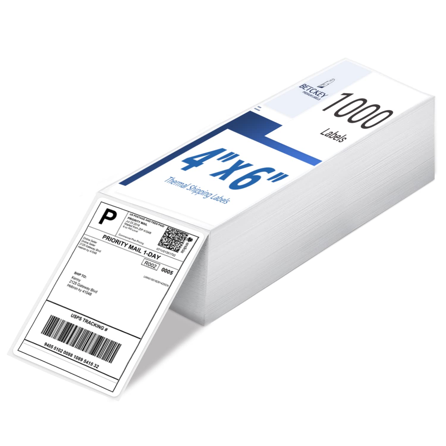 BETCKEY - 1000 pcs 4 x 6 Inch Thermal Direct Shipping Labels, 102mm x 152mm, Commercial Grade - Perforated Fanfold Labels