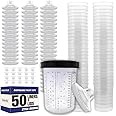 LAUCO Disposable Paint Spray Gun Cups Liners and Lid System 50 Cup Liners, 50 Lids, 1 Hard Cup w/Retainer Ring and 20 Plugs - Compatible w/Original 1.0 System (not 2.0) (800ml | 27oz | 190 Micron)
