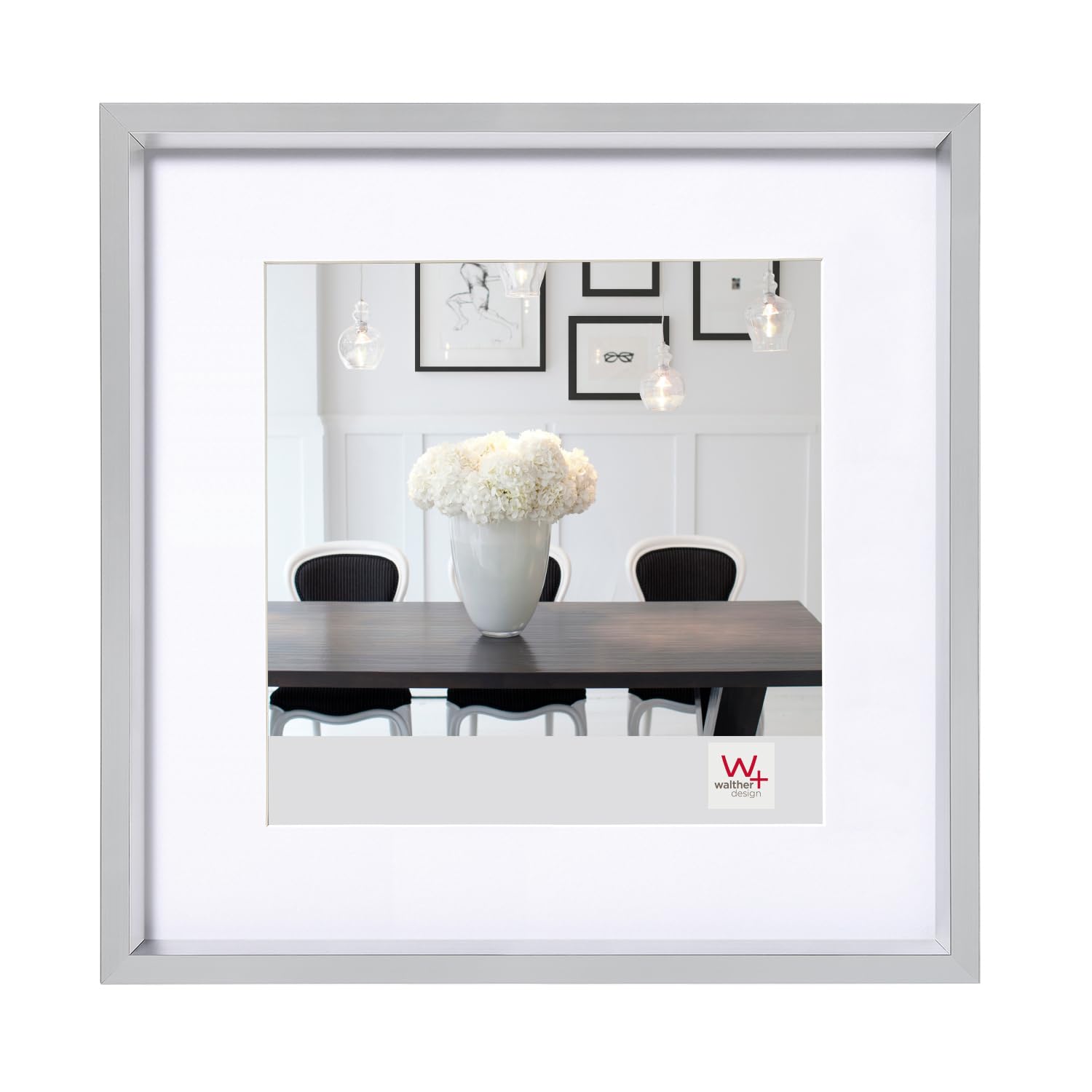 walther design Picture Frame Silver 20 x 20 cm with PassepArtout, Steel Style Plastic Frame ES220S