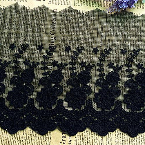 Easybuystore Embroidery Lace Trim Lace Cotton Embroidery Flower Soft Gauze Wedding Fabric 1 Yard (12.6" wide, Black)