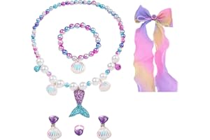 Mermaid Necklace Bracelet Set, Jewelry Set – Adjustable Necklace & Bracelet with Mermaid Tail Charms – Vibrant Beaded Design 