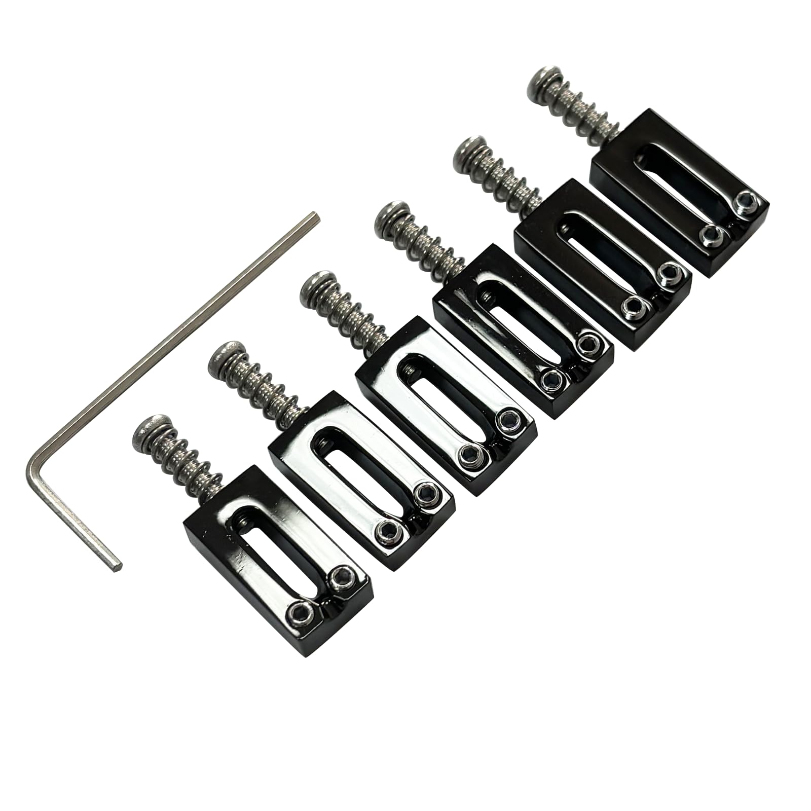 Photo 1 of OVSAL Guitar Bridge Saddles 10.5mm Tremolo Bridge Saddles Zinc Alloy Guitar Saddles for Fender Strat Stratocaster Tele Telecaster 6 String Electric Guitar Saddles (Black)