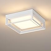 CHENS01 White Square Flush Mount Outdoor LED Ceiling Light Fixture, 120V 24W 3000K 9 inch Medium Overhead Porch & Patio Light