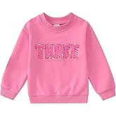 BOUTIKOME Toddler Baby Girl Birthday Sweatshirt 2nd 3rd 4th 5th 6th 7th Outfits Sequin Embroidered Shirts Pullover Party Top