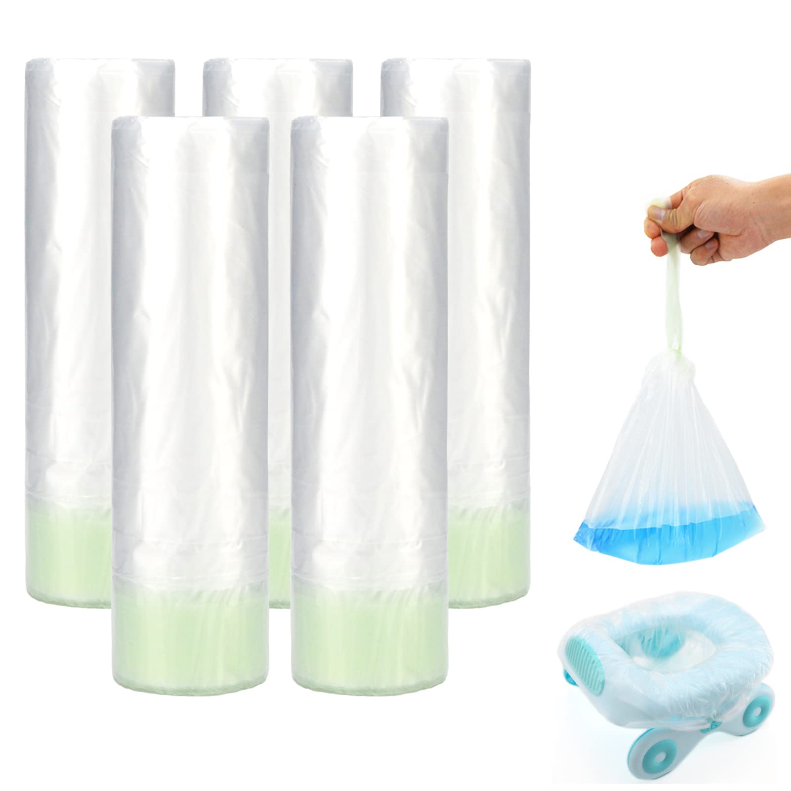 Fassory 50 Pcs Potty Liners/Commode Liners, 53cm * 35cm Large Disposable Drawstring Toilet Seat Liner Potty Training Bag for Kids/Commode Chair Bucket Liners for Adult, NO Absorb Pad (53cm x 35cm)