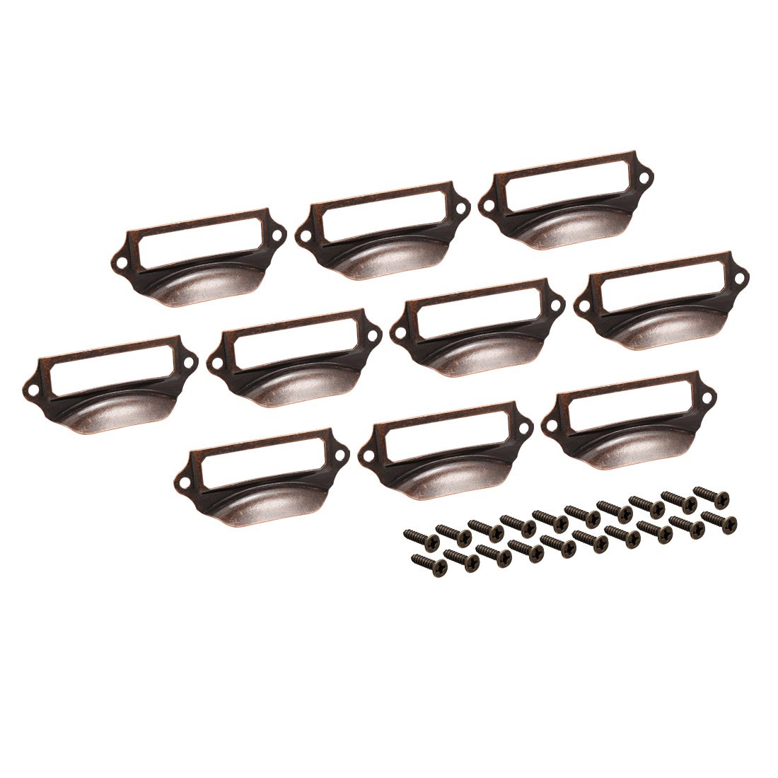 Sourcingmap Label Holder Pull Handles, Vintage Carbon Steel Label Frame Drawer Knobs for Cabinet Cupboard, Copper Tone 69x29mm Pack of 10 W Screws