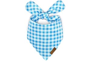 LunaMarie - Luxury Dog Bandanas - Puppy Bandanas Cat Accessories | Premium & Silky Fabric | 100% Handmade Quality | Custom Shape Dual Layered Small, Medium, Large Cat Scarf (Blue Checkers, Medium)