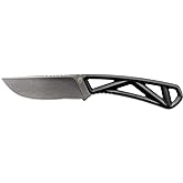 Gerber EXO-MOD Drop Point Fixed Blade Hunting Knife with Sheath, Black | Tactical fixed blade, drop point blade, outdoor hunting, modular sheath, full tang, durable grip, EDC ready, survival knife