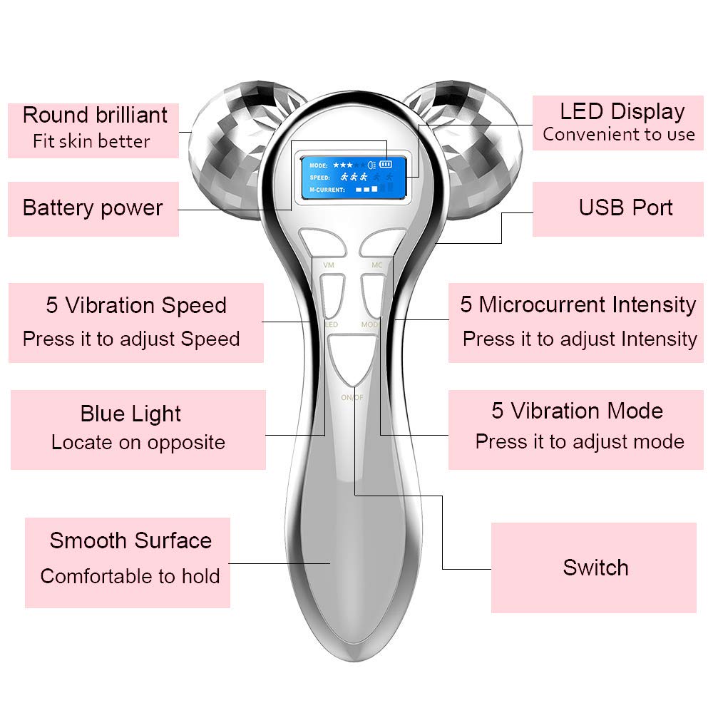 4D Microcurrent Facial Massager Roller, Electric Rechargeable Face Lift Beauty Roller Body Massage for Anti Aging Wrinkles, improve Facial Contour, Firm Body Skin: Beauty