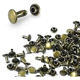 200Sets Leather Rivets, 6mm Double Cap Rivets Tubular Metal Studs Leather Rivets for Fabric Pet Collar Clothing Boots Belt Bags Accessories Crafts (6mm Bronze)