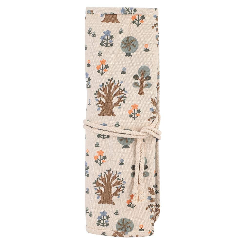 Pencil Pen Bag, Floral Print Canvas Roll Up Pencil Bag Wrap Curtain Pen Case Large Capacity Storage Pouch for Students Simple Storage