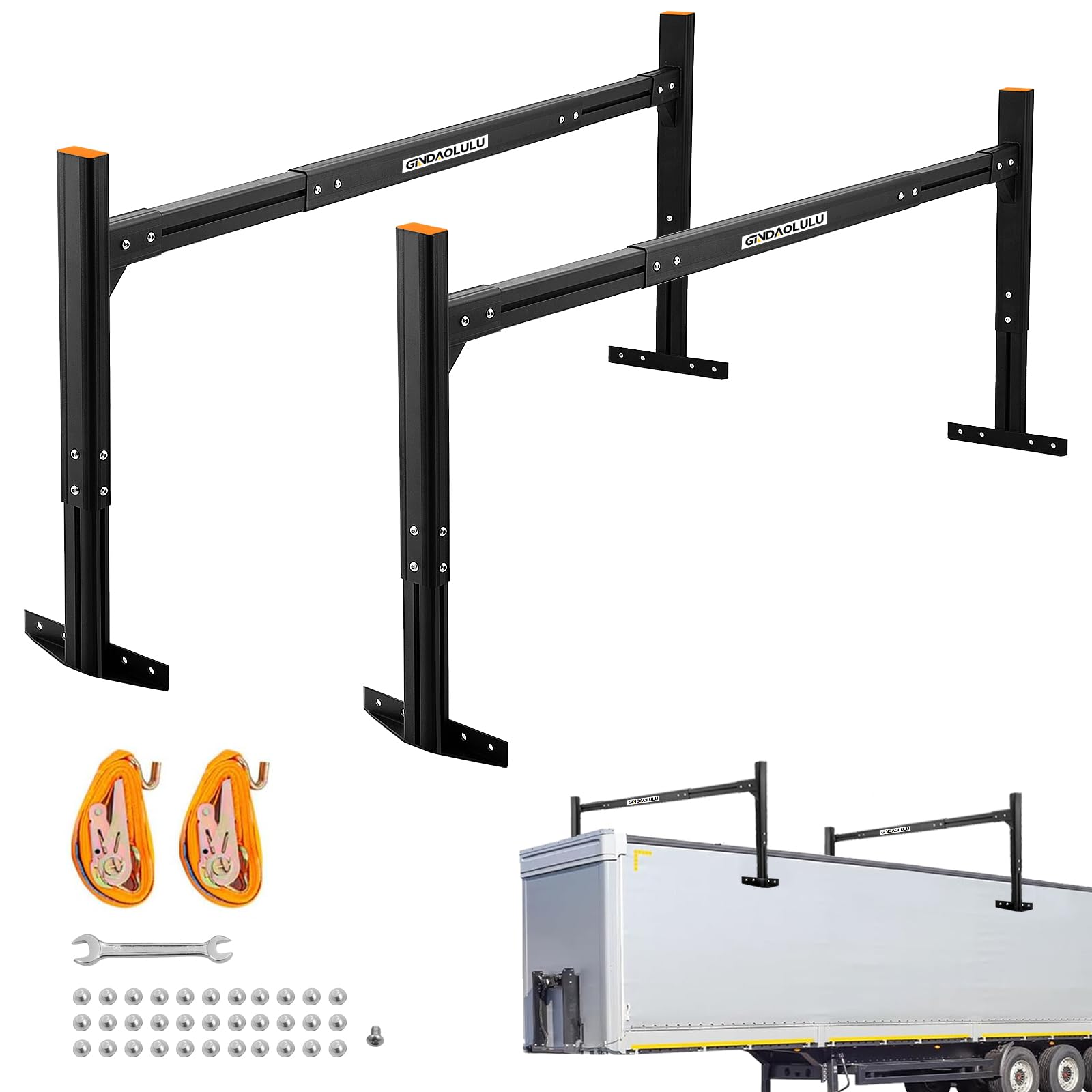 Photo 1 of *USED, DAMAGED** 800 lbs Capacity Aluminum Trailer Ladder Rack,Cargo Box Truck Ladder Rack,Adjustable 6FT to 8.2FT Trailer Roof Ladder Rack with 2 Straps for Universal Enclosed Trailers and Open Trailers