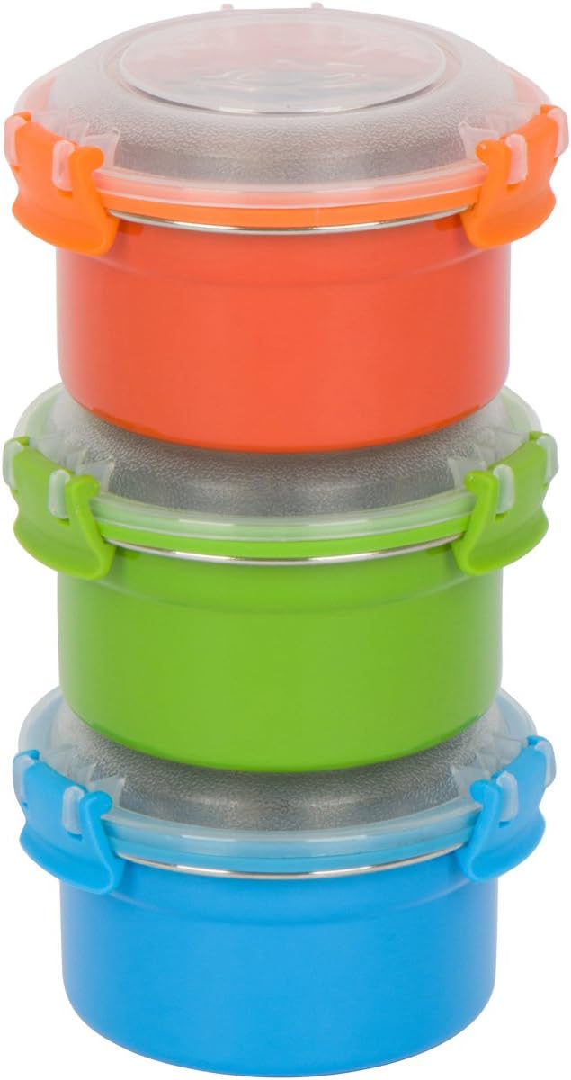 Steelware Snap Seal Leak-proof Stainless Steel Lunch Box Containers and Food Storage Snack Containers for Kids and Adults (Set of 3-12 oz. each) (Blue/Green/Orange)