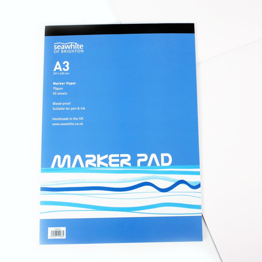 50 Sheets A3 Marker Pad - Bleed-Proof 70 gsm - Suitable for Pencils, Pens, Markers - Made in UK