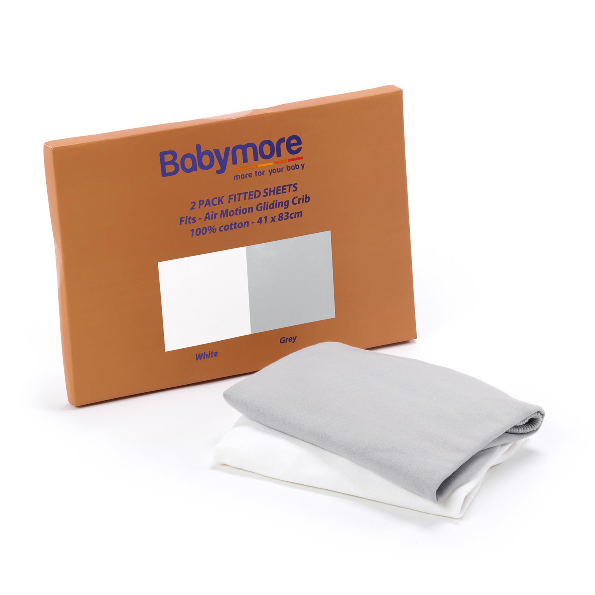Babymore Air Motion Double Fitted Sheet 2-Pack in White & Grey - 100% Cotton Breathable Crib Sheet, Durable and Soft, Easy to Wash, Fits Gliding Mattress