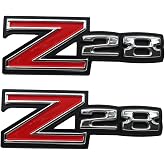 2Pc 1970-74 Z28 Front Grille Fender Emblem 3D Badge Nameplate Replacement for Z28 3981956 (Silver Red)