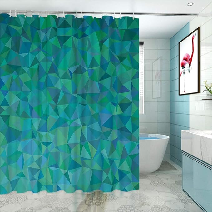 Yahonwa Teal Decor Printed Bathroom Curtains, Abstract