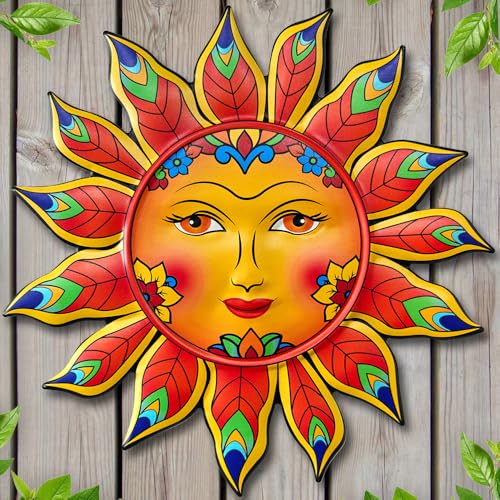 Metal Sun Flower Wall Decor,12.87 inches Sun Wall Art Hanging Decoration for