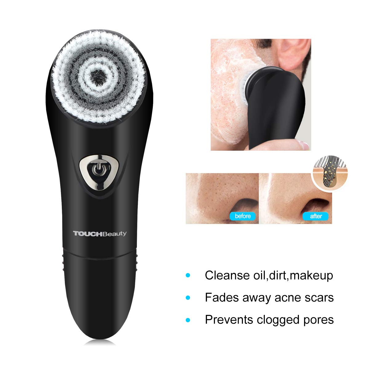 Electric Vibrating Sonic Facial Brush Cleansing Waterproof for Skin Face Exfoliating Removing Blackhead Deep Cleaning with 2 Working Speed Of Men and Women: Beauty