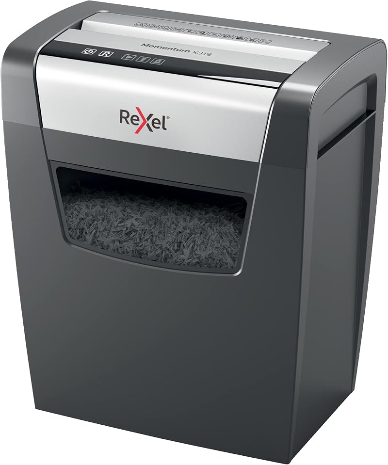 Rexel Momentum X312 Cross Cut Shredder 13-12 Sheets 23 Litre Bin Black