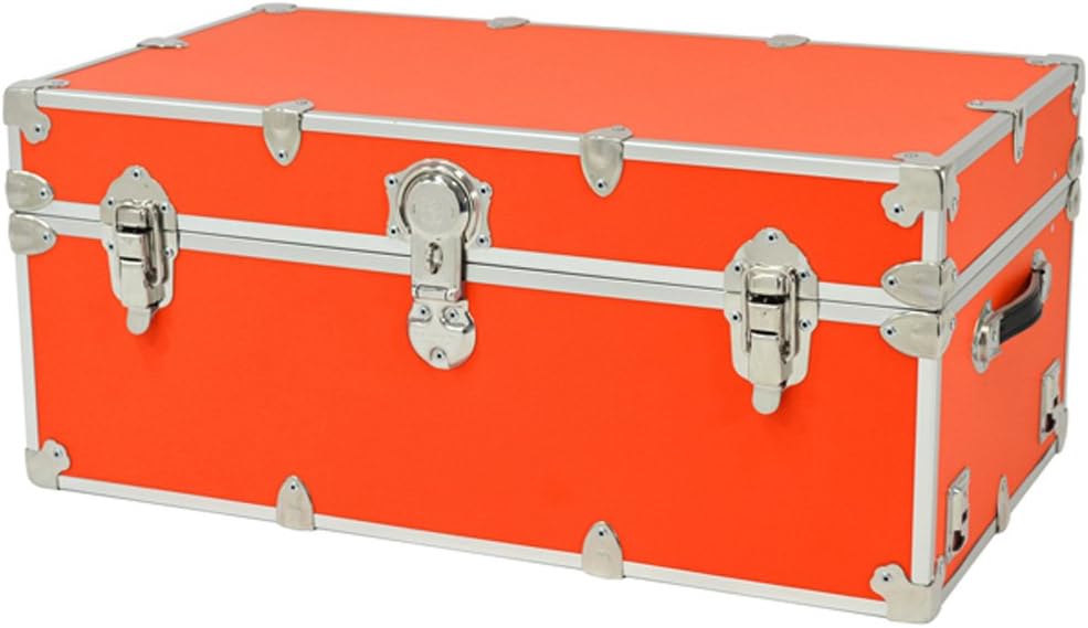 Rhino X-Large Sticker College & Camp Trunk with Wheels & Anchor Cable System - 34" X 20" X 15" (Orange)