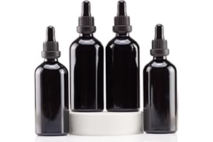YIZHAO Black Glass Dropper Bottle 4oz, Tincture Bottles with Glass Dropper, for Essential Oils, Aromatherapy, Cosmetic, Laboratory, Pharmacy, Liquids, Travel –4 Pcs