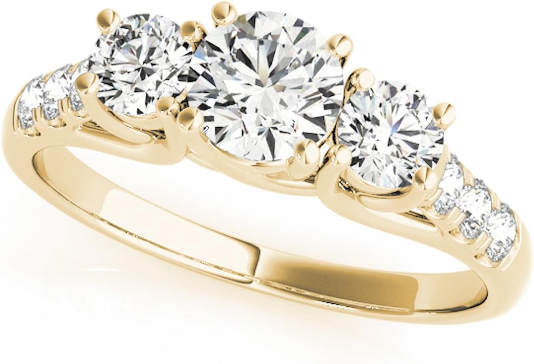 0.50 Ct. Halo Very Good Round Cut Classic Three-Stone Diamond Engagement Ring, 14K Solid Gold