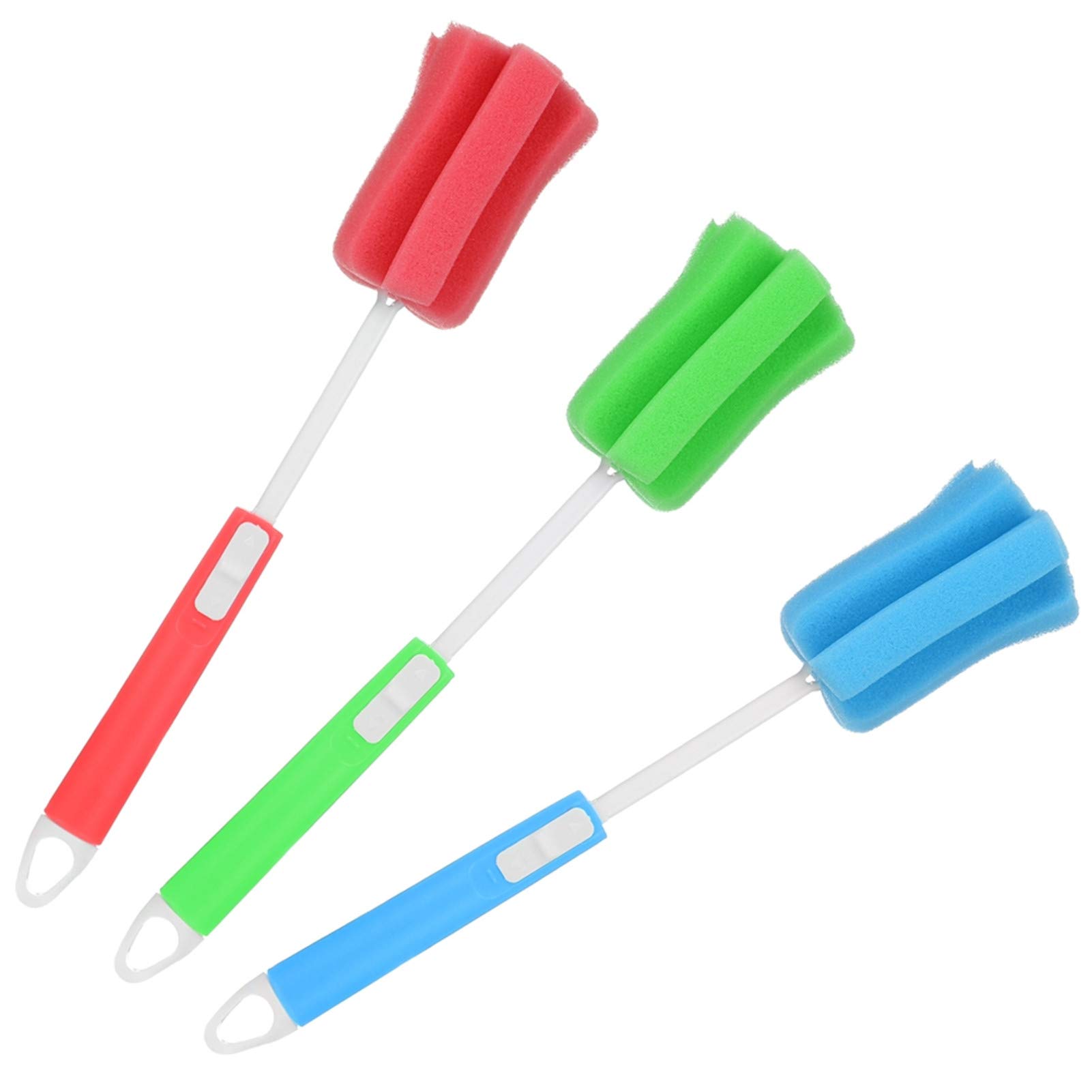 Opopark 3Pcs Sponge Bottle Brushes with Adjustable Long Handle, Soft Dishwashing Foam Cleaning Brushes for Cups Mugs Kettles Wine Glasses