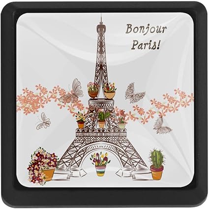 Bennigiry Blumen-Eiffelturm, quadratisch, Kristallglas, Türknauf