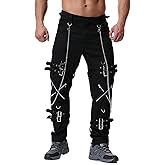 Idopy Men`s Steampunk Gothic Hip Hop Party Cosplay Punk Rock Techwear Pants Edgy Streetwear with Chain