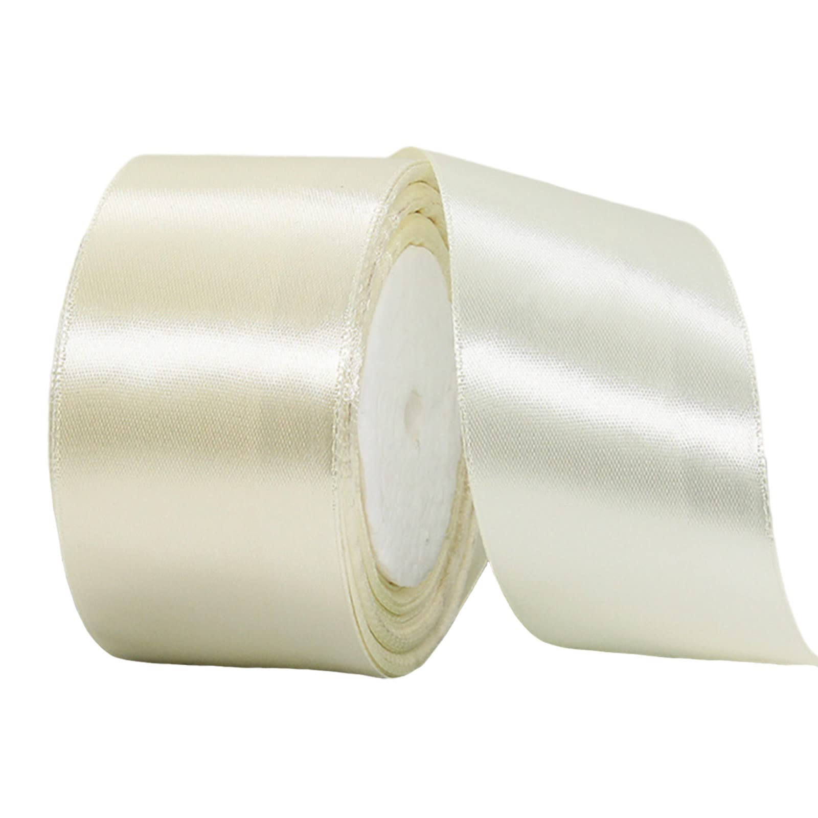 Thick Ivory Satin Ribbon 50mm Wide 22M for Gift Wrapping, Crafting, Cake, Hair Bows, Bouquets, Christmas Decoration, Wedding Car - Double Sided Beige