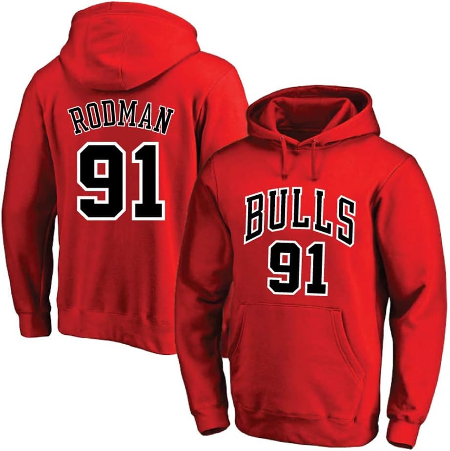 YSA Men's Women Basketball Hoodie NBA Chicago Bulls 91# Rodman Jersey Hooded Pullover Loose Basketball Sweatshirt T-Shirt