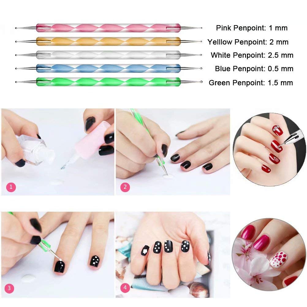 JOYJULY Professional Nail Art Supplies with 15pcs Brush Set, 5pcs Dotting Pen, 2pcs 3D nail diamonds rhinestones Kit, 8pcs Chunky Glitter Sequins for Nail Art/Body Glitter/Cosmetic Face/Hair : Beauty