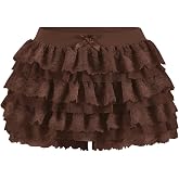 Women Y2K Lace Multi-Layered Bloomers Lolita Ruffle Shorts Cute Mini Skirt | Tiered layers, elastic waist, pumpkin pants, for