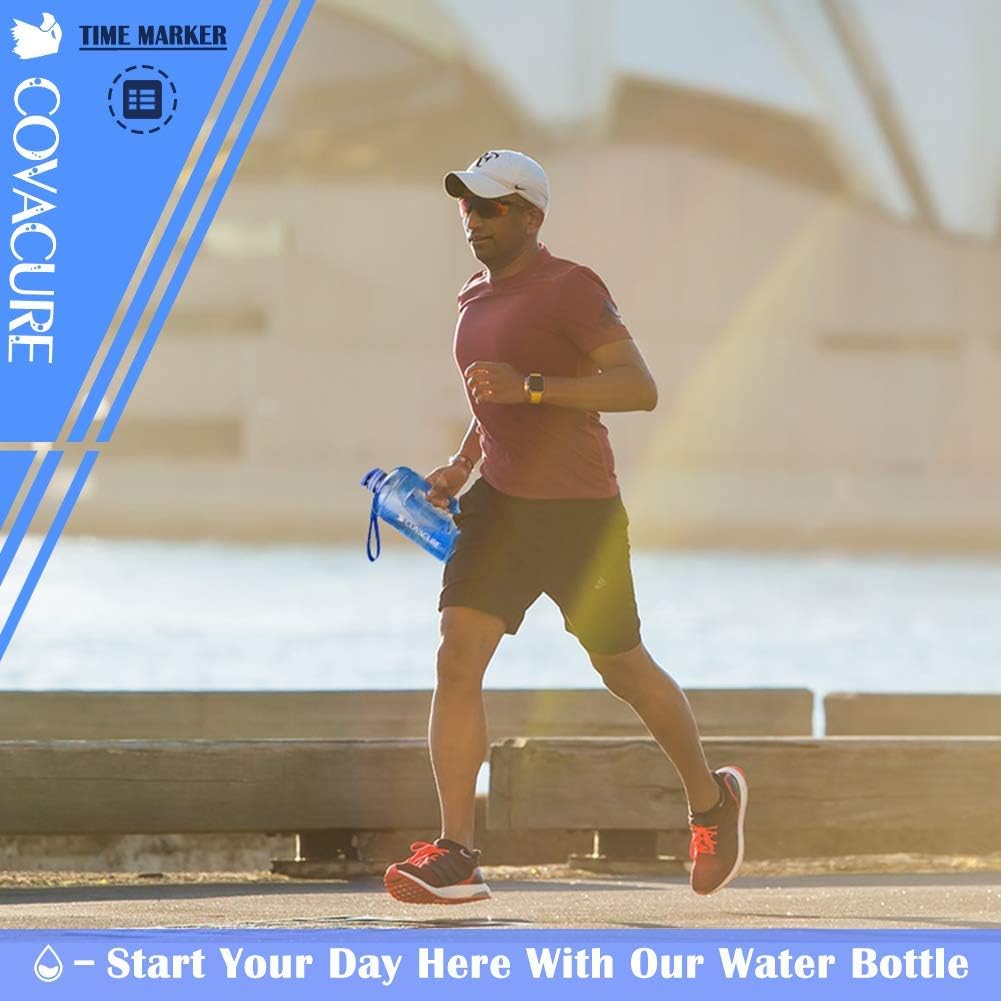 covacure Water Bottle with Time Marker - Reusable 360°Leak-Proof Drinking Water Jug for Gym Fitness, Camping, Hiking : Sports & Outdoors