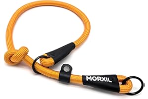 MORXIL Heavy Duty Slip Dog Collar, Dog Choker Collars with Adjustable Stopper, Nylon Rope Collar for Medium Dog Training (Yel