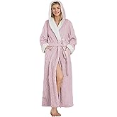 LYCY Plush Full-Length Hooded Robe for Women, Warm Winter Fleece Bathrobe with Pockets